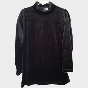 Vintage Black Velour Blouse Size M Mock Neck Velvet Witchy Goth Emo Beatnik